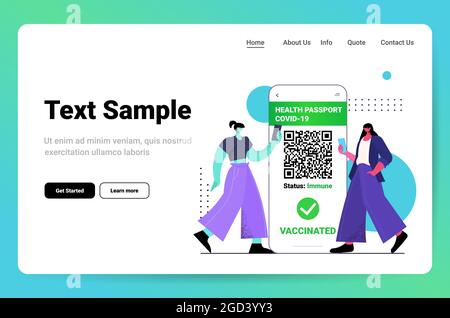 les personnes vaccinées utilisant un passeport d'immunité numérique sur les écrans de smartphone risquent la pandémie de covid-19 Illustration de Vecteur