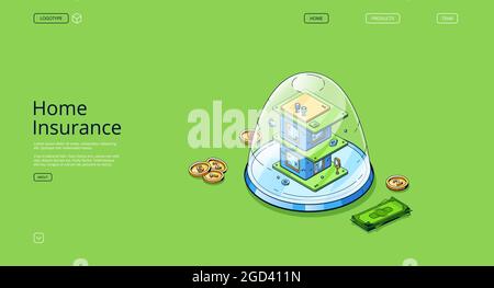Assurance habitation page d'arrivée isométrique, protection Illustration de Vecteur