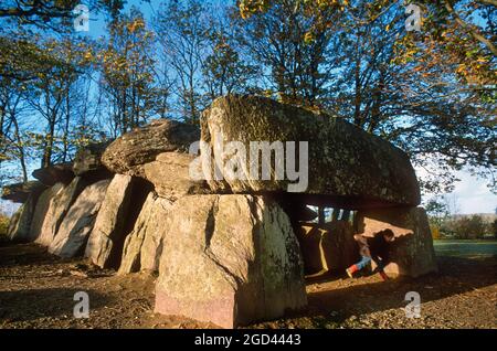 ILLE ET VILAINE (35) BRETAGNE, ESSE, DOLMEN NÉOLITHIQUE LA ROCHE AUX FEES, MONUMENT MÉGALITHIQUE QUI A LA PARTICULARITÉ QU'À L'HIVER SOLSTICE LE Banque D'Images