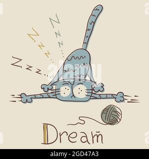 Chat endormi. Doux rêve. Joli style d'inscription. Illustration vectorielle Illustration de Vecteur