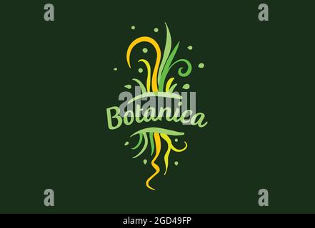 Logo avec inscription Botanica et feuilles peintes Illustration de Vecteur