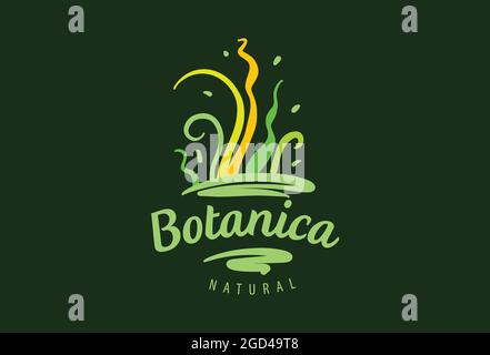 Logo avec inscription Botanica et feuilles peintes Illustration de Vecteur