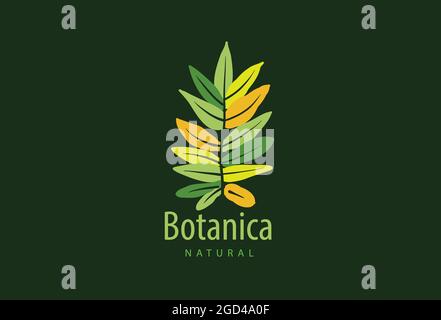 Logo avec inscription Botanica et feuilles peintes Illustration de Vecteur