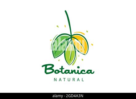 Logo avec inscription Botanica et feuilles peintes Illustration de Vecteur