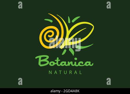 Logo avec inscription Botanica et feuilles peintes Illustration de Vecteur