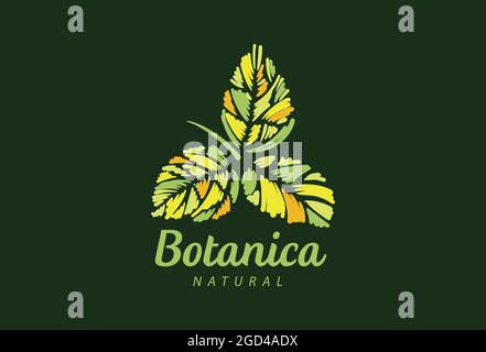 Logo avec inscription Botanica et feuilles peintes Illustration de Vecteur