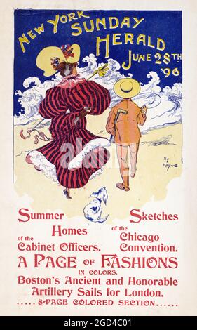 New York Sunday Herald 1896. Couverture en papier. Illustration de style Art nouveau.