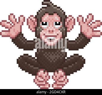 Singe Chimp Pixel Art Animal vidéo jeu dessin animé Illustration de Vecteur