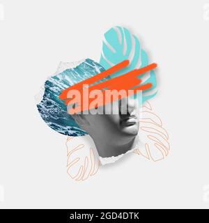 Affiche d'art conceptuel moderne avec ancienne statue. Collage d'art contemporain. Banque D'Images