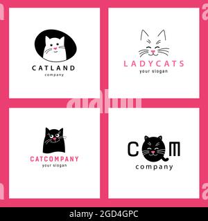 Illustration de l'ensemble chat noir. Logo de la société pour salon de coiffure d'animaux ou une clinique vétérinaire, magasin d'animaux de compagnie ou café de chat. Illustration de Vecteur