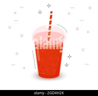 jus de pastèque ou de tomate dans une tasse en plastique. Tasse en plastique réaliste avec jus rouge Illustration de Vecteur