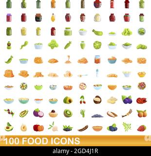 100 food icons set. Cartoon illustration de 100 icônes alimentaire vector set isolé sur fond blanc Illustration de Vecteur