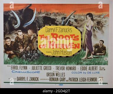 ERROL FLYNN JULIETTE GRECO TREVOR HOWARD et EDDIE ALBERT dans LES RACINES DU CIEL 1958 réalisateur JOHN HUSTON roman Romain Gary scénario Romain Gary et Patrick Leigh-Fermor musique Malcolm Arnold Darryl F. Zanuck Productions / XX siècle Fox Banque D'Images