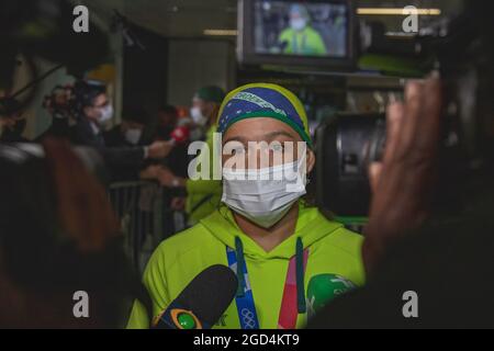 Guarulhos, Brésil. 11 août 2021. 60kg catégorie dans la boxe féminine, arrivé à l'aube ce mercredi (11) à l'aéroport international de Guarulhos, près de São Paulo. Crédit: Yuri Murakami/FotoArena/Alay Live News Banque D'Images