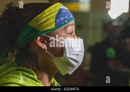 Guarulhos, Brésil. 11 août 2021. 60kg catégorie dans la boxe féminine, arrivé à l'aube ce mercredi (11) à l'aéroport international de Guarulhos, près de São Paulo. Crédit: Yuri Murakami/FotoArena/Alay Live News Banque D'Images