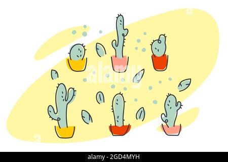 Illustration avec plantes d'origine. Maison jardin avec cactus. Illustration de Vecteur