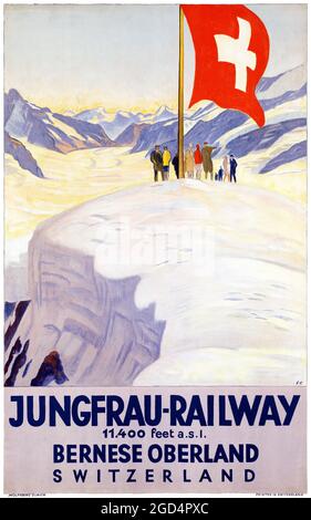 Wintersport à Zwitserland par Bernhard Reber (1910-1992) a restauré l'affiche ancienne publiée en 1935 en Suisse. Banque D'Images