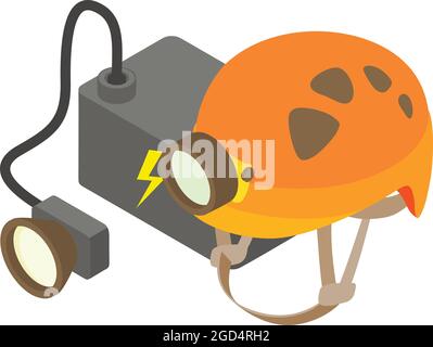 Equipement de spéléologie icône vecteur isométrique. Casque de spéléologie et lumière supplémentaire. Icône d'exploration de grottes Illustration de Vecteur