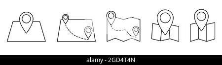 Icône de carte dans la conception linéaire. Ensemble d'icônes de carte d'emplacement. Icône du pointeur de carte. Icône de contour de localisation GPS isolée. Illustration vectorielle. Illustration de Vecteur