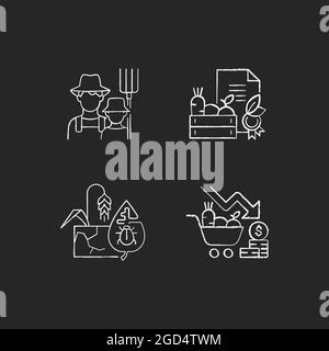 Les icônes blanches de la craie sont affichées sur fond sombre Illustration de Vecteur