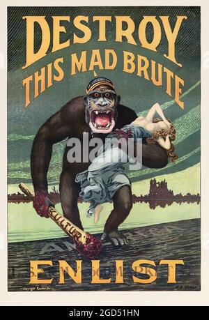 Détruisez cette folle brute enlist - armée américaine - ancienne et vintage propagande / affiche de recrutement. 1917. District de recrutement de l'armée de San Francisco. Banque D'Images