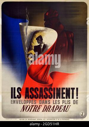 Affiche de propagande - Assassins de résistance pendant la Seconde Guerre mondiale Vichy France - affiche de propagande anti-soviétique de la Seconde Guerre mondiale. 1942. Banque D'Images