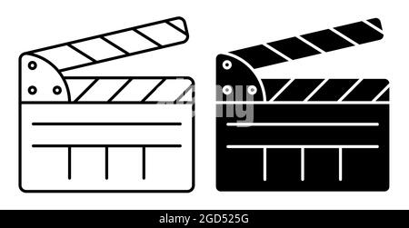 Icône linéaire. Carte à clapet pour le tournage de films en position ouverte. Directeur adjoint. Vecteur noir et blanc simple isolé sur fond blanc Illustration de Vecteur