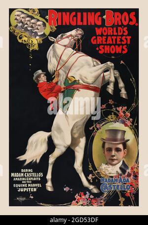 Affiche de cirque vintage - Ringling Bros. Les plus grands spectacles du monde - Madame Ada Castello et Jupiter, affiche pour Ringling Brothers, ca. 1899. Banque D'Images