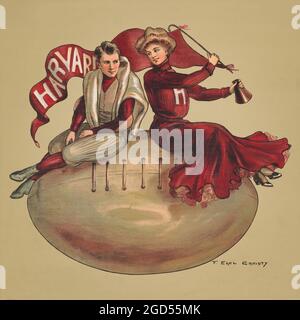 Affiche de football de Harvard avec un joueur masculin et un spectateur féminin 1907. Christy, F. Earl, artiste. Banque D'Images