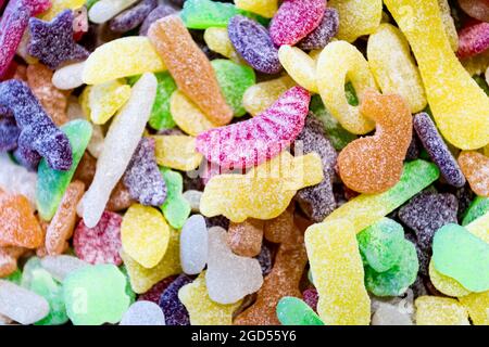 Friandises en gelée assorties. Vue de dessus. Bonbons en gelée. Banque D'Images