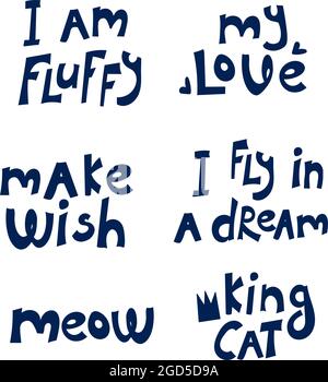 lettrage amusant bleu foncé. Citations vectorielles pour chats. Pour impression, arrière-plans. Illustration de Vecteur
