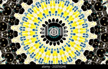 Motif circlce symétrique coloré texturé jaune pour le textile, les carreaux en céramique et le design Banque D'Images