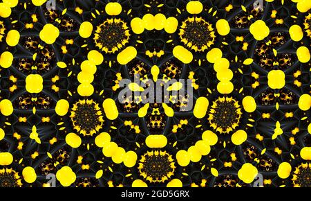 Motif circlce symétrique coloré texturé jaune pour le textile, les carreaux en céramique et le design Banque D'Images