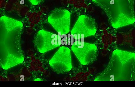 Kaléidoscope sans couture à trèfle vert. Cadre géométrique aquarelle. Motif sans couture authentique. Carreau de médaillon répété. Décoration en ruban à chevrons attrayante Banque D'Images
