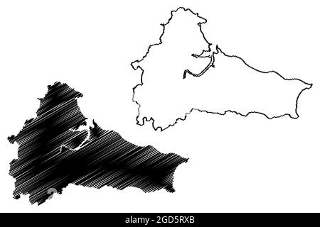 Illustration vectorielle de la carte du comté de Cleveland (Royaume-Uni, comté cérémoniel d'Angleterre), croquis de griffonnage carte de Cleveland Illustration de Vecteur