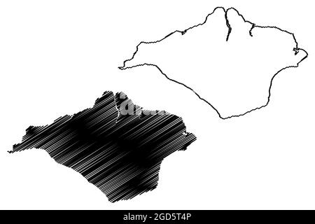 Illustration vectorielle de la carte du comté de l'île de Wight (Royaume-Uni, comté de Ceremonial d'Angleterre), croquis de gribouillage carte de l'île de Wight Illustration de Vecteur