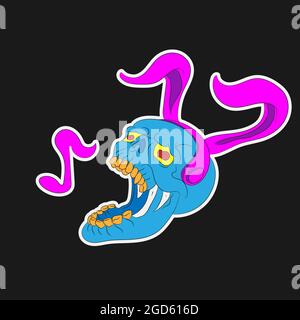 un crâne portant un casque avec des oreilles de lapin et une note sur un fond noir isolé. Image vectorielle Illustration de Vecteur