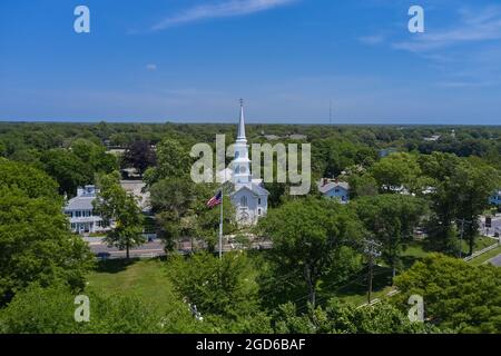 L'antenne du parc et de l'église du village de Falmouth, Cape Cod Banque D'Images