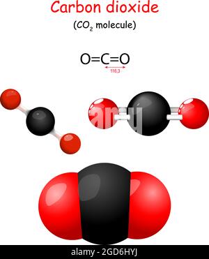 Dioxyde de carbone. Formule chimique structurelle de CO2. Modèle de molécule. Chimie. Affiche pour l'éducation. Définir les icônes. Vecteur Illustration de Vecteur