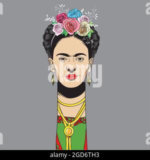 Frida Kahlo était une peintre mexicaine connue pour ses nombreux portraits, autoportraits et œuvres inspirées par la nature et l'art Illustration de Vecteur