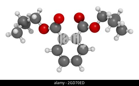 Molécule plastifiant du phtalate de diisobutyle (DIPI). Rendu 3D. Banque D'Images