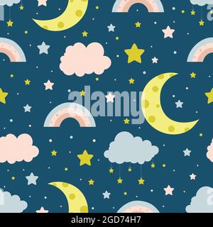 Motif enfant sans couture avec nuages, lune et étoiles. Texture enfant créative pour le tissu, l'emballage, le textile Illustration de Vecteur