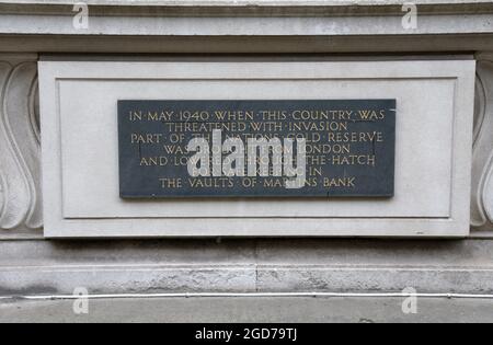 Plaque de la réserve d'or sur la banque Martins à Liverpool Banque D'Images