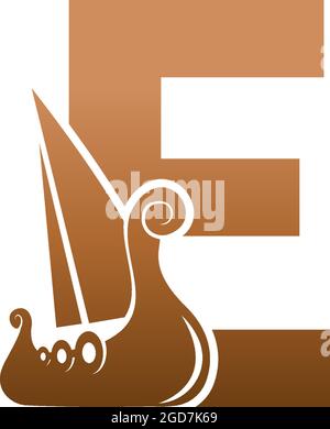 Lettre E avec logo icône bateau viking modèle de conception illustration Illustration de Vecteur