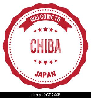 BIENVENUE À CHIBA - JAPON, mots écrits sur le timbre rouge rond de l'insigne Banque D'Images