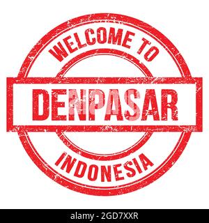 BIENVENUE À DENPASAR - INDONÉSIE, mots écrits sur le timbre simple rond rouge Banque D'Images