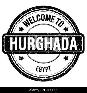 BIENVENUE À HURGHADA - EGYPTE, mots écrits sur timbre grungy noir Banque D'Images