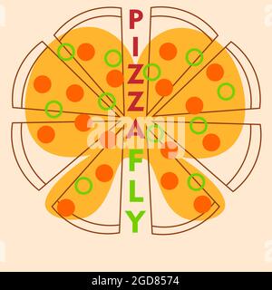 logo minimal pizza volante olives et tomates papillon 1 Illustration de Vecteur