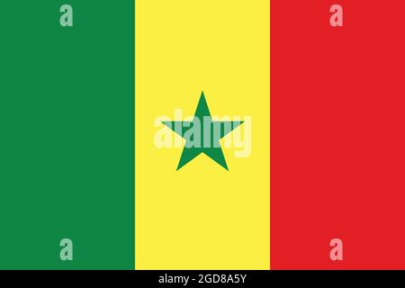 Drapeau national du Sénégal taille originale et couleurs illustration vectorielle, drapeau tricolore du Sénégal, drapeau de la République du Sénégal Illustration de Vecteur