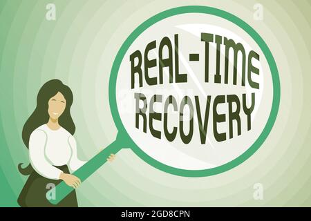 Légende conceptuelle Real Time Recovery. Notion : période maximale pendant laquelle les données récentes peuvent récupérer une enquête abstraite et trouver des indices Banque D'Images